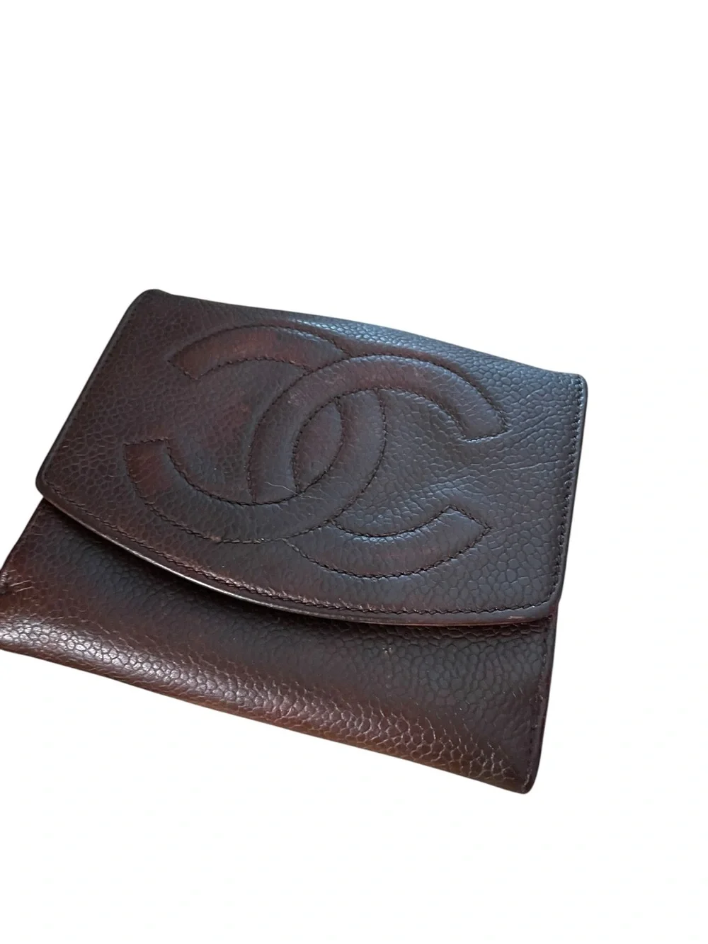 Authentic CHANEL Vintage Brown Caviar Timeless CC Flap Bifold Wallet